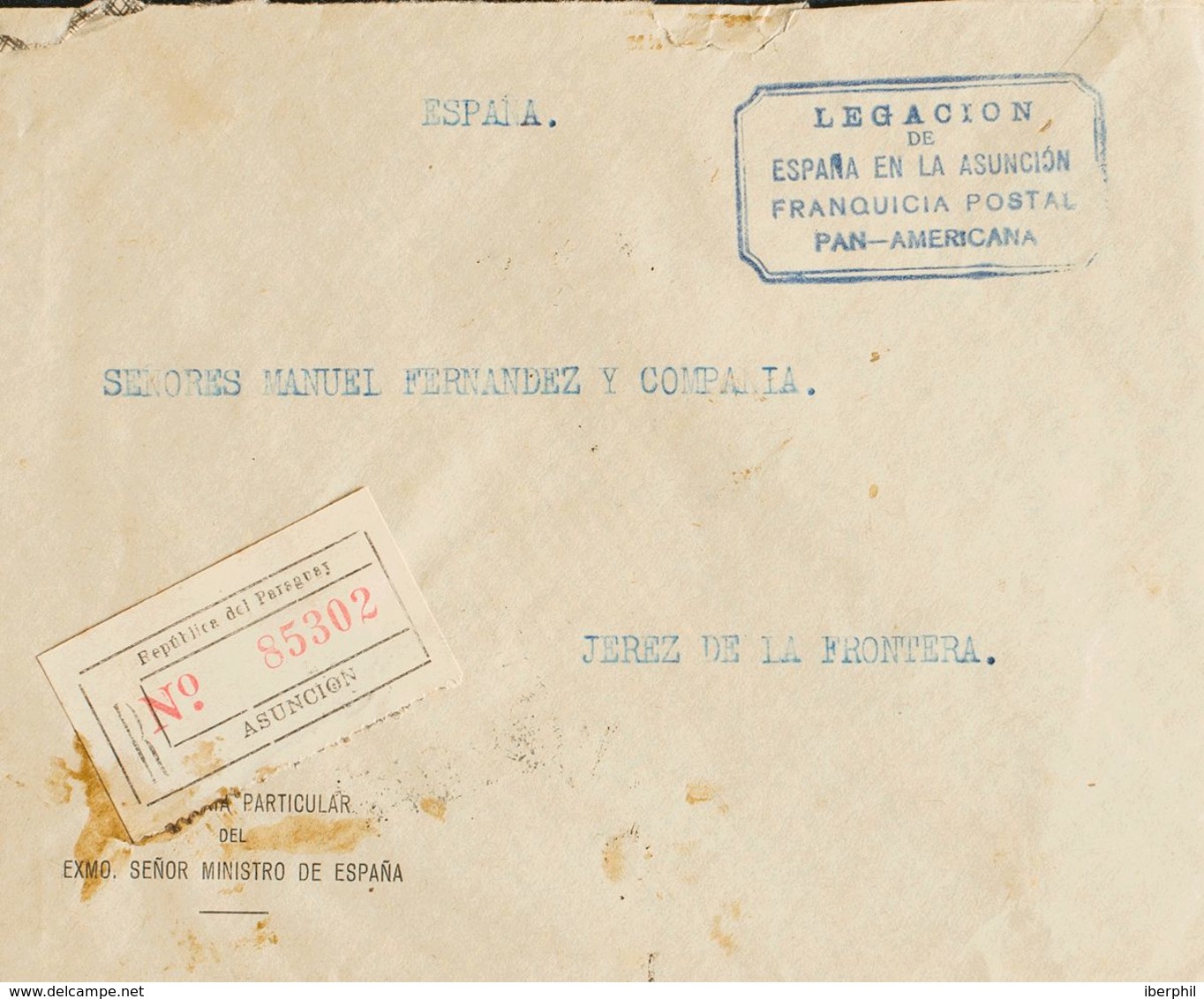 España. República Española Correo Aéreo. Sobre . 1932. Certificado De ASUNCION (PARAGUAY) A JEREZ DE LA FRONTERA. Marca - Lettres & Documents