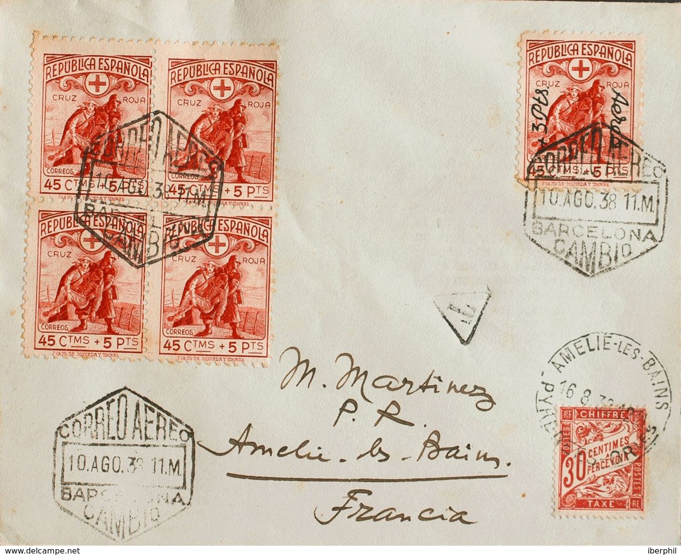 España. República Española Correo Aéreo. República Española Correo Aéreo. Al Dorso Llegada. MAGNIFICA. - Storia Postale