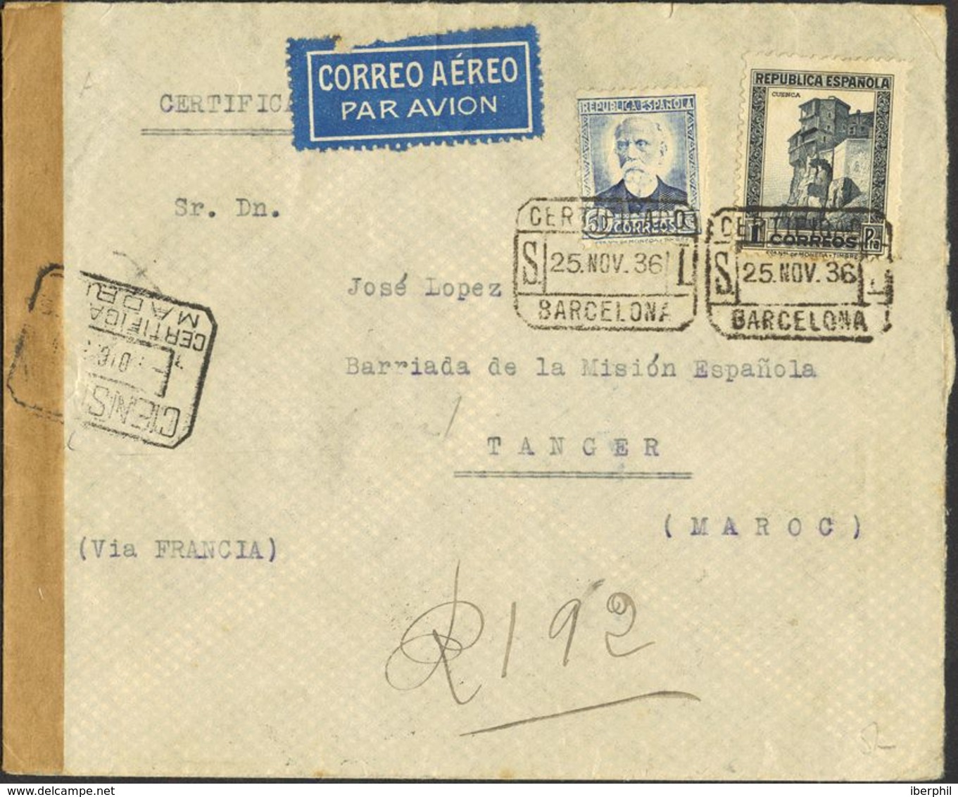 España. República Española Correo Certificado. República Española Correo Certificado - Briefe U. Dokumente