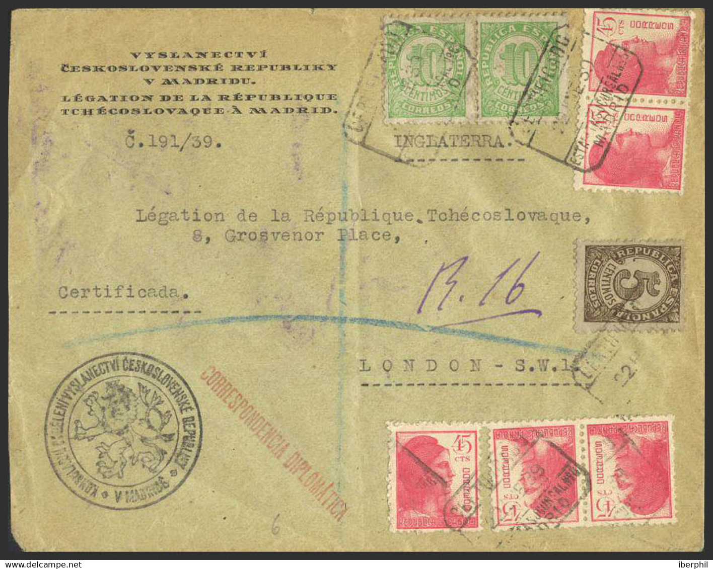 España. República Española Correo Certificado. República Española Correo Certificado. MAGNIFICA. - Storia Postale