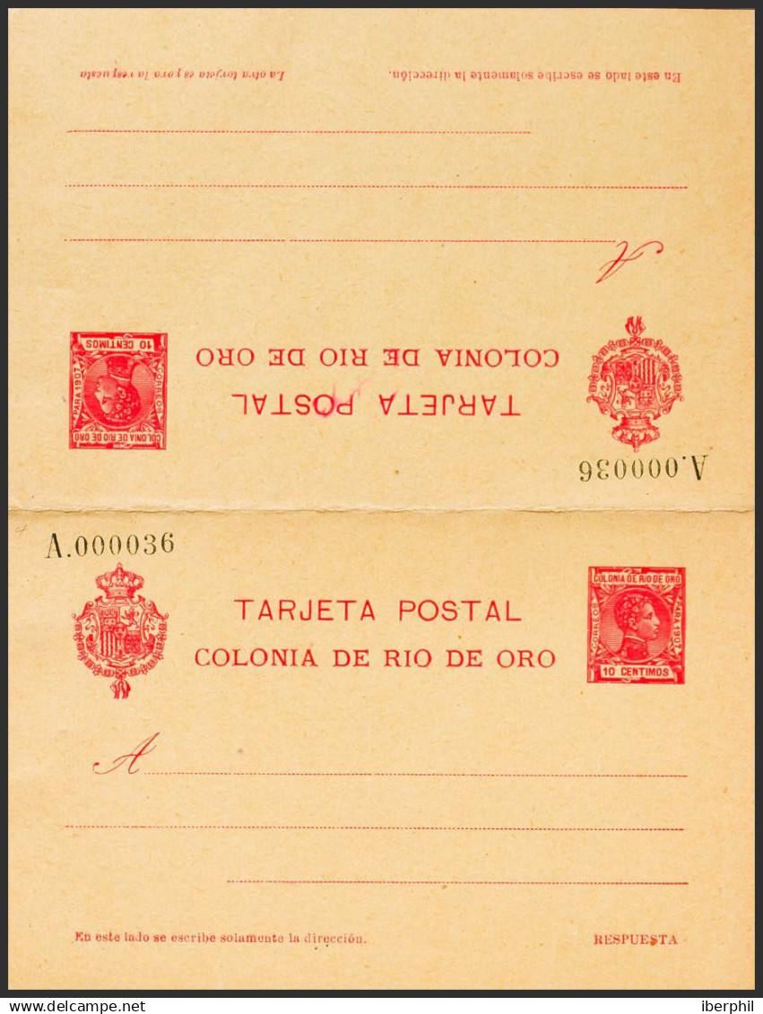 España. Río De Oro. Entero Postal. (*)EP4. 1907. 10 Cts + 10 Cts Carmín Sobre Tarjeta Entero Postal De Ida Y Vuelta. MAG - Rio De Oro