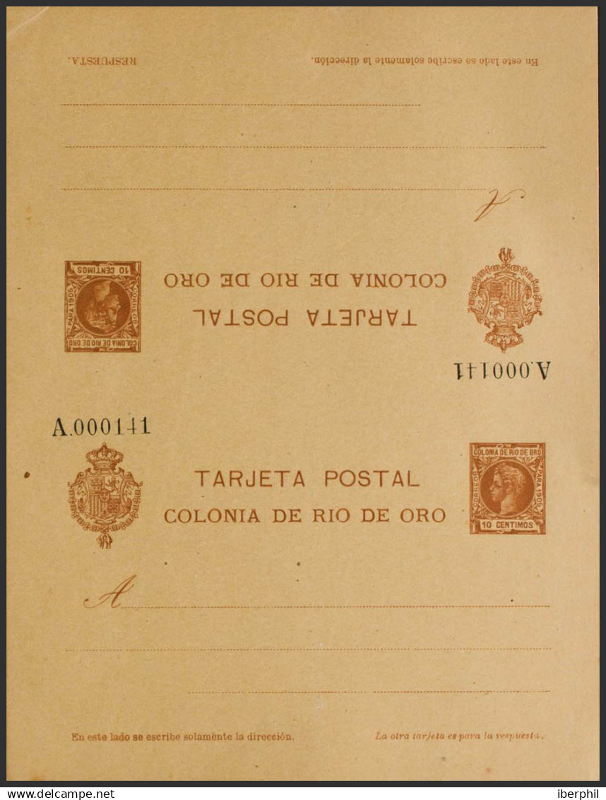 España. Río De Oro. Entero Postal. (*)EP2. 1905. 10 Cts + 10 Cts Castaño Claro Sobre Tarjeta Entero Postal, De Ida Y Vue - Rio De Oro