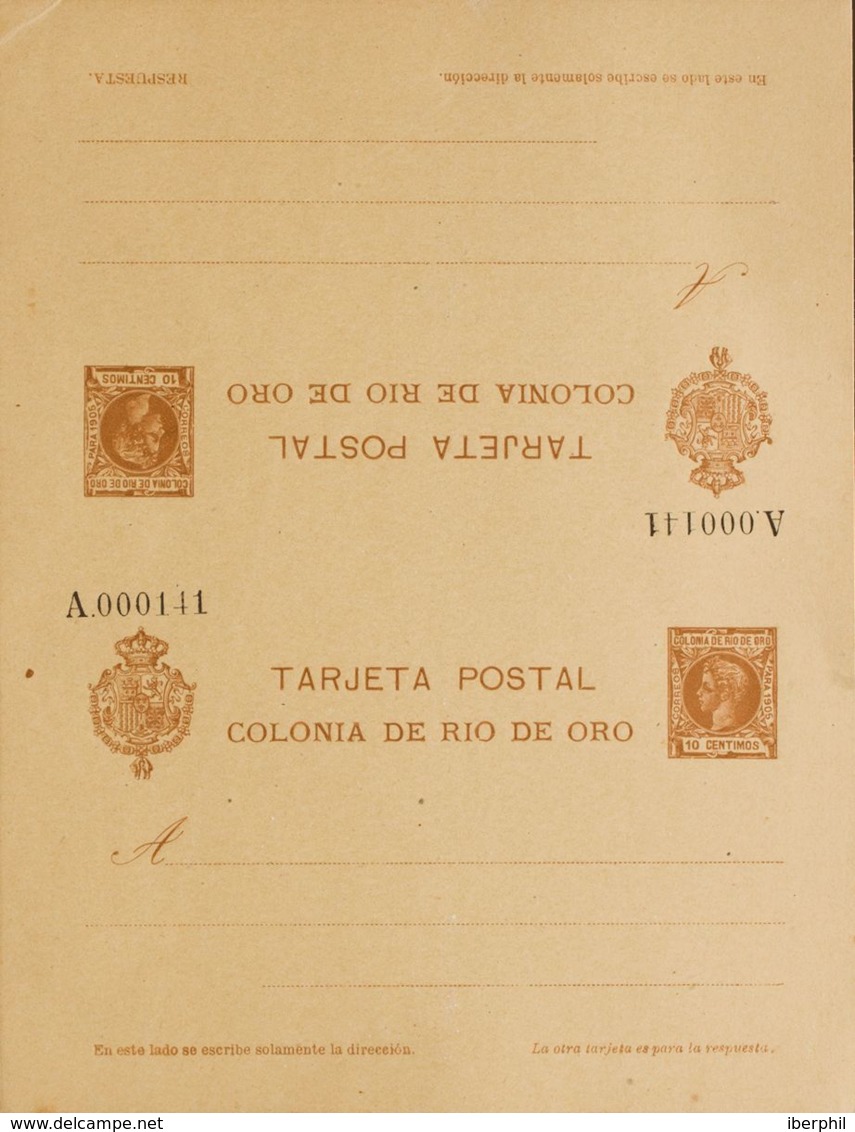 España. Río De Oro. Entero Postal. (*)EP2. 1905. 10 Cts + 10 Cts Castaño Claro Sobre Tarjeta Entero Postal, De Ida Y Vue - Rio De Oro