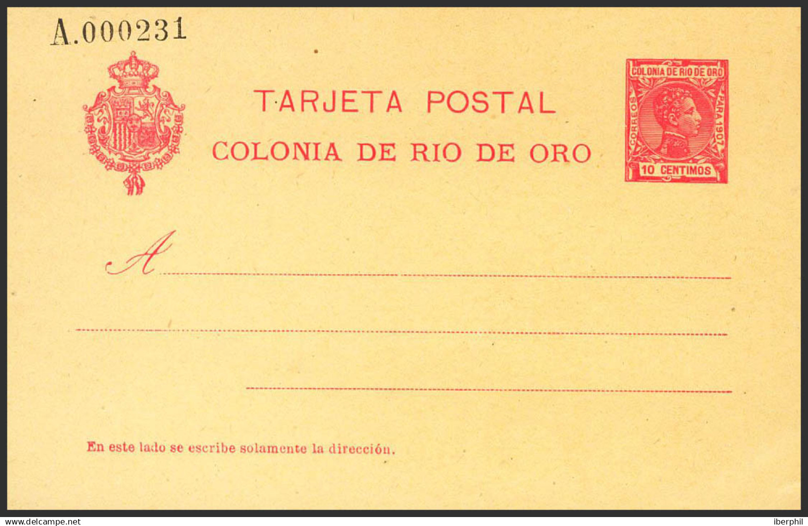 España. Río De Oro. Entero Postal. (*)EP3/4. 1907. 10 Cts Carmín Sobre Tarjeta Entero Postal Y 10 Cts+10 Cts Carmín Sobr - Rio De Oro