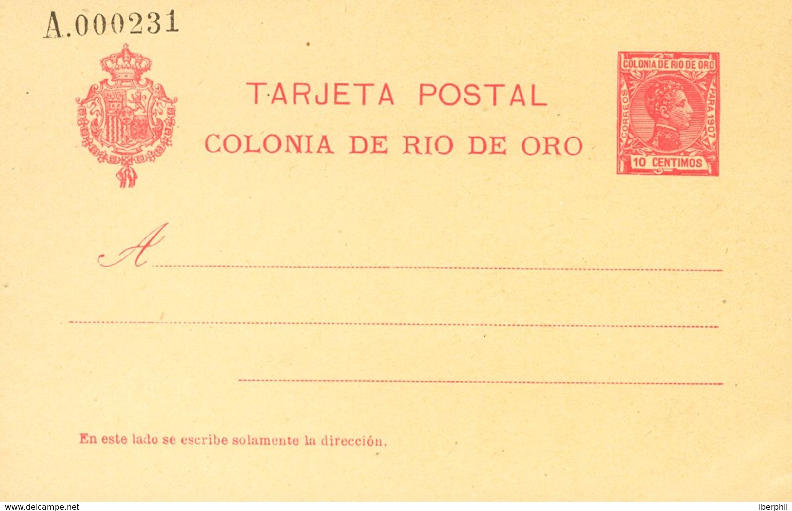 España. Río De Oro. Entero Postal. (*)EP3/4. 1907. 10 Cts Carmín Sobre Tarjeta Entero Postal Y 10 Cts+10 Cts Carmín Sobr - Rio De Oro