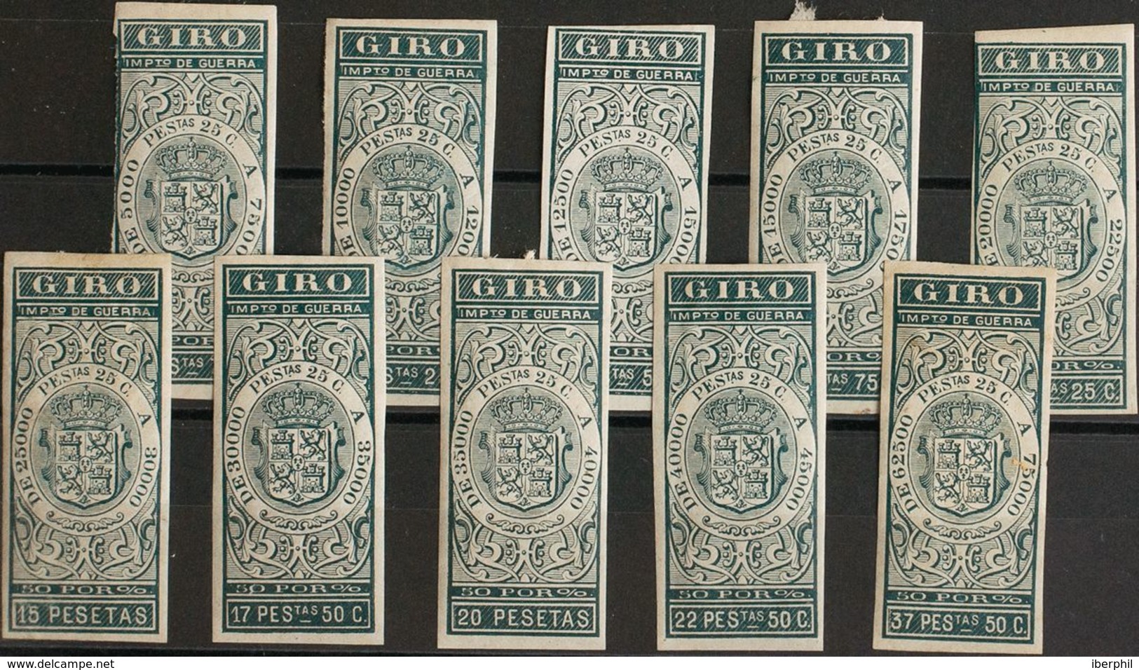 España. Fiscal. (*). 1876. SELLOS PARA GIRO De 1876. Serie Completa, A Falta Del 31'25 Pts. SIN DENTAR. MAGNIFICA. (Alem - Fiscales