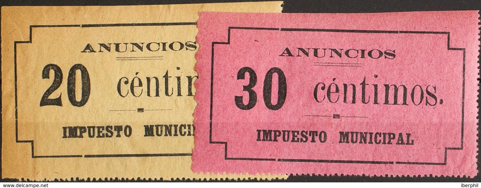 España. Fiscal. MH *. 1910. MADRID De 1910. IMPUESTO MUNICIPAL. 20 Cts Negro Sobre Amarillo Y 30 Cts Negro Sobre Rosa Ro - Fiscales