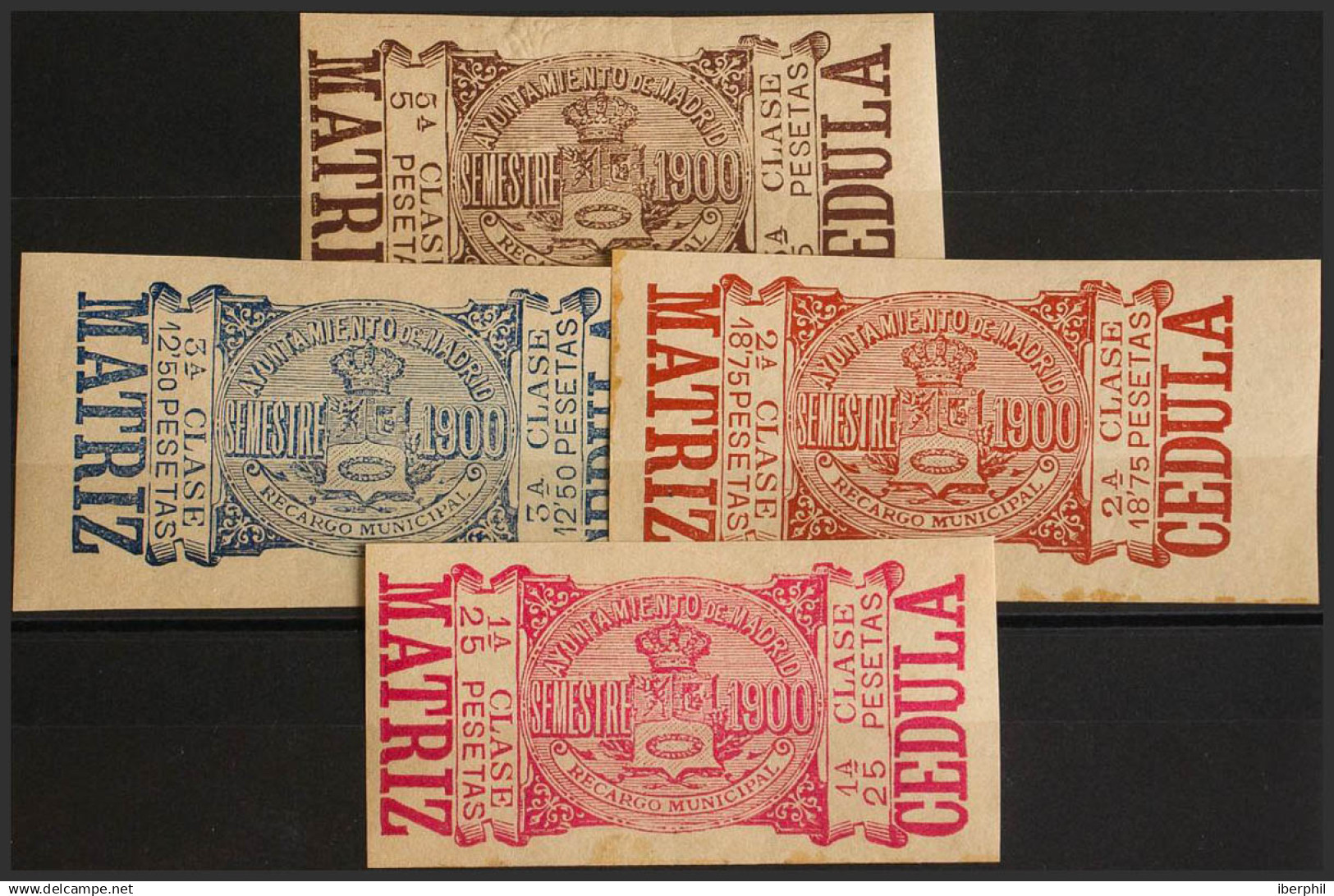 España. Fiscal. (*). 1900. MADRID De 1900. IMPUESTO MUNICIPAL. Serie Completa, A Falta Del 6'25 Pts. CEDULA RECARGO MUNI - Revenue Stamps