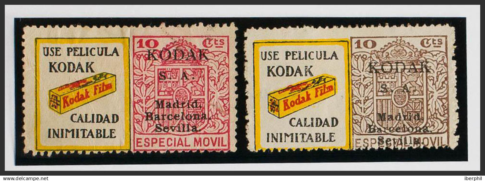 España. Fiscal. (*). 1923. ESPECIAL MOVIL PUBLICITARIO De 1923. 10 Cts Castaño Y 10 Cts Carmín Rosa, Con La Viñeta USE P - Fiscales