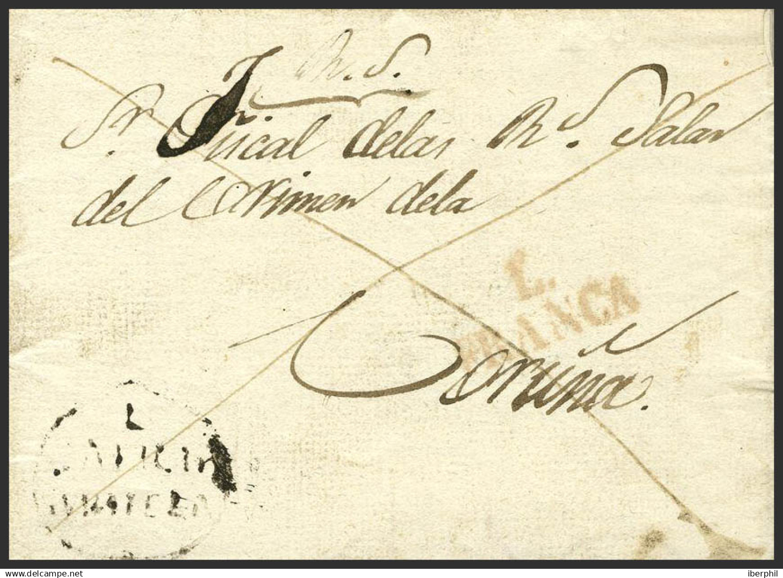 España. Galicia. Prefilatelia. Sobre . 1834. Plica Judicial De CASTRO DE REY A CORUÑA. Marca L / GALICIA / QUINTELA (P.E - ...-1850 Prephilately