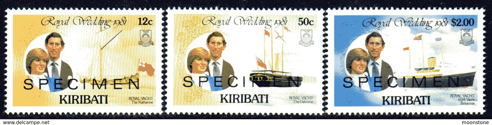 Kiribati 1981 Royal Wedding Set Of 3, Overprinted SPECIMEN, MNH, SG 149/54 (BP2) - Kiribati (1979-...)