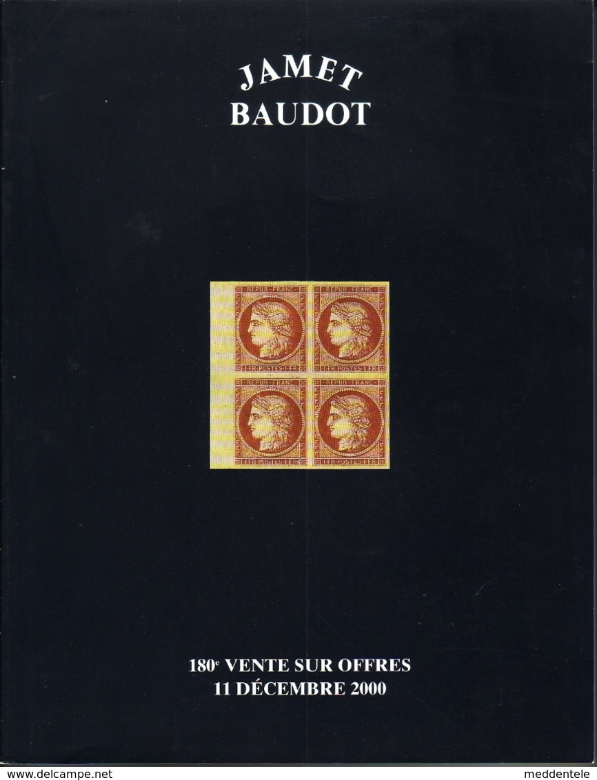 France Catalogue Vente JAMET-BAUDOT N° 180 Décembre 2000 Comme Neuf ! - Catalogues De Maisons De Vente