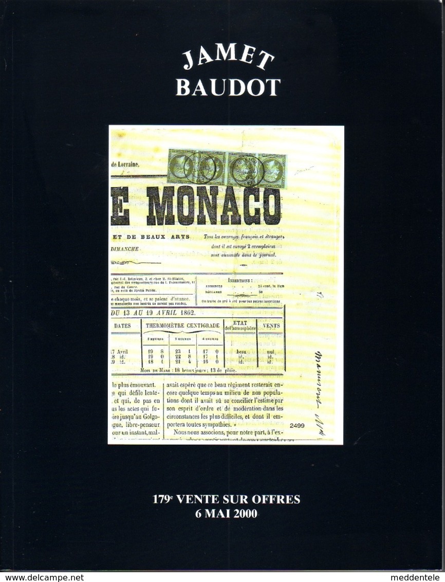 France Catalogue Vente JAMET-BAUDOT N° 179 Mai 2000 Comme Neuf ! - Catalogues De Maisons De Vente