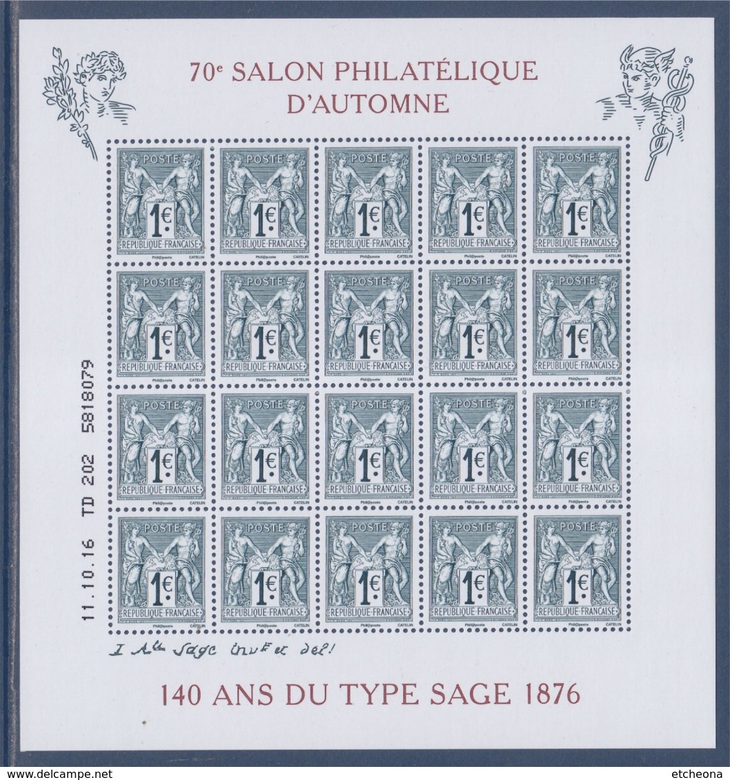 = Type Sage 1€ Les 2 Types N Sous U N°5095 N Sous B N°5094 Bloc Salon D'automne 2016 Neuf F5094 - Mint/Hinged