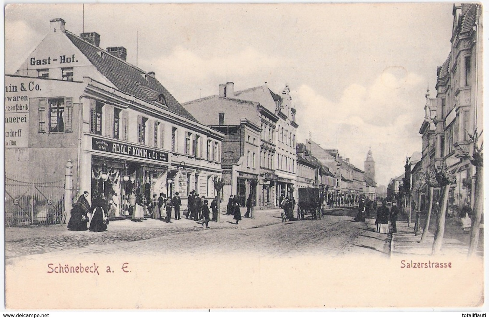 SCHÖNEBECK Salzerstraße Belebt Gasthof Dessauer Hof Geschäft Spezialhaus Für Pelze ADOLF KONIN &Co Brauerei ? 1906 - Schoenebeck (Elbe)