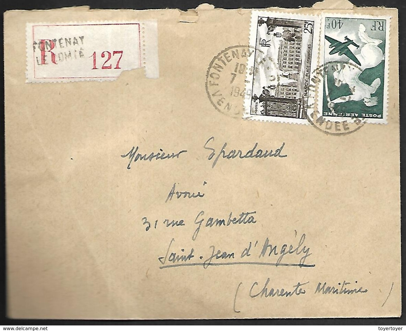 LF D22  Enveloppe De 1949 Timbres N°778, PA N°16 En Recommandé - 1921-1960: Période Moderne