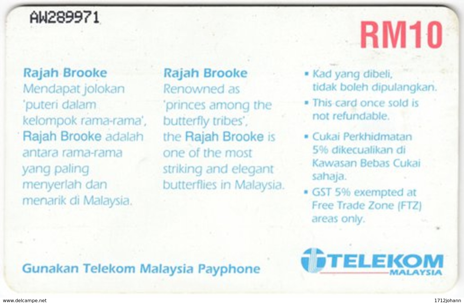 MALAYSIA A-635 Chip Telekom - Animal, Butterfly - Used - Malaysia