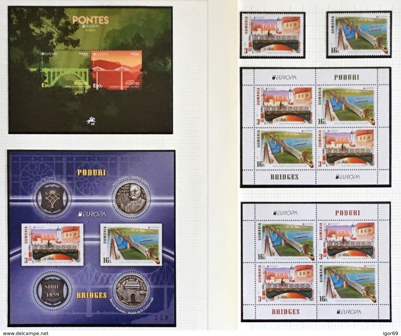 2018 Europa-CEPT Bridges complete year set with blocks and sheets from booklets