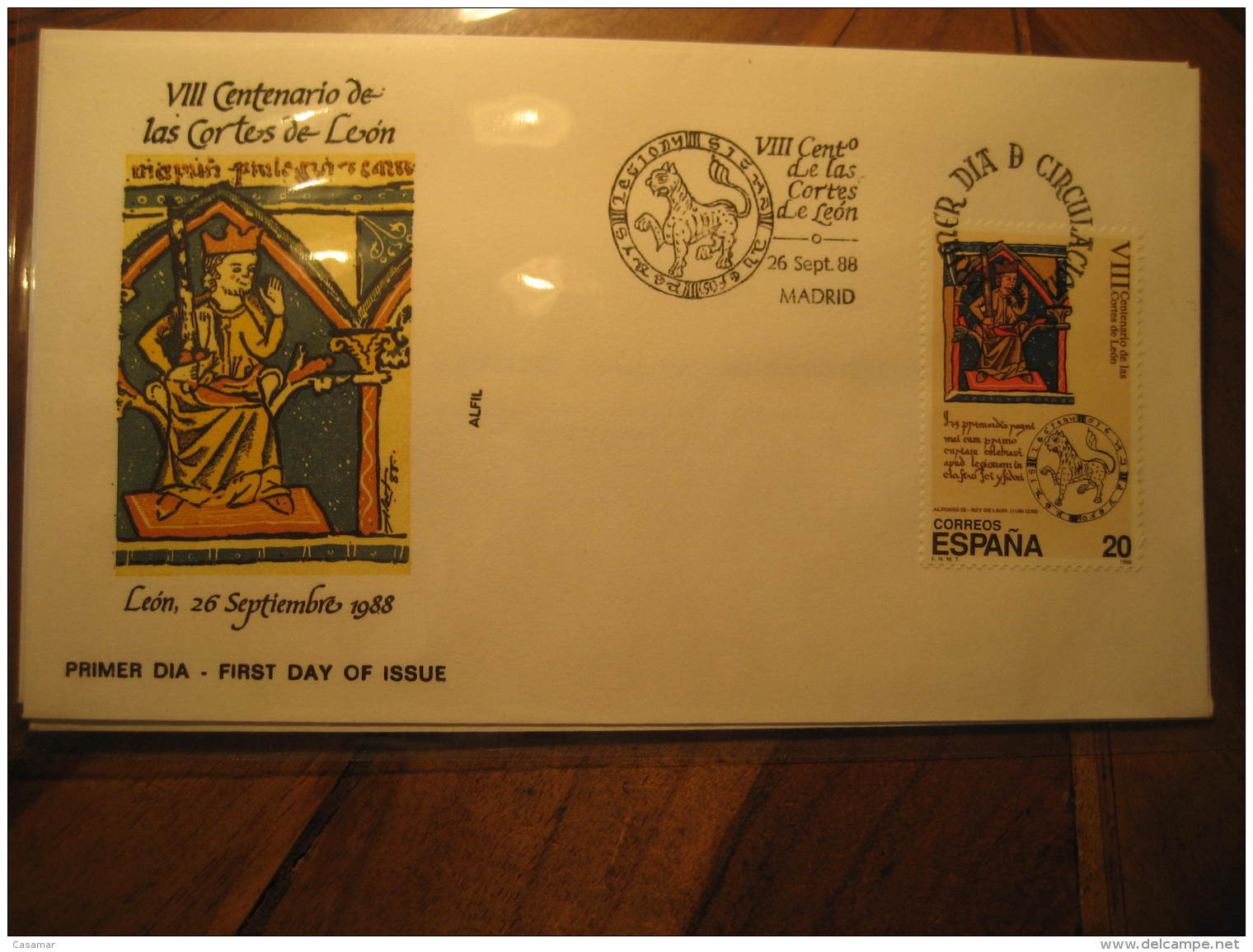 1988 Edifil 2961 Centenario De Las Primeras Cortes De Leon Alfonso IX Rey SPD FDC Spain - FDC