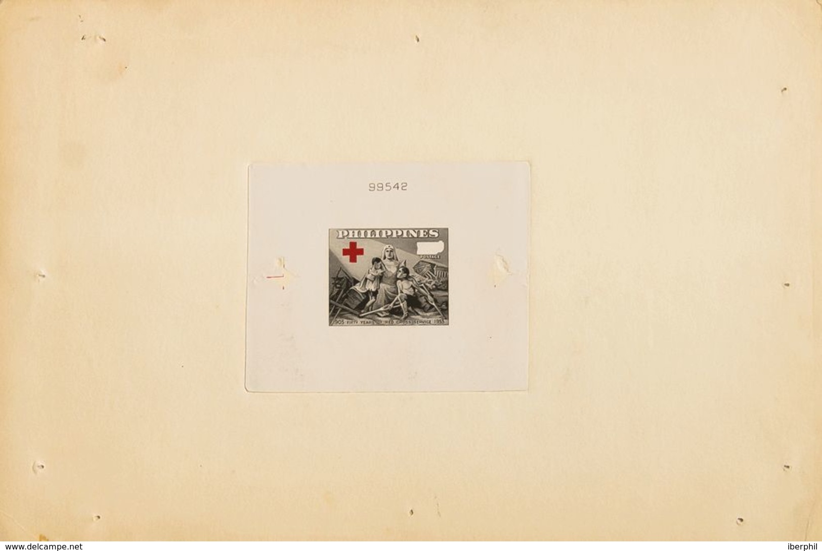 Filipinas. (*)442. 1955. Sin Valor, Negro Y Rojo. PRUEBA DE PUNZON, Sin Indicación Del Valor Y Con Numeración, Adherida - Filipinas