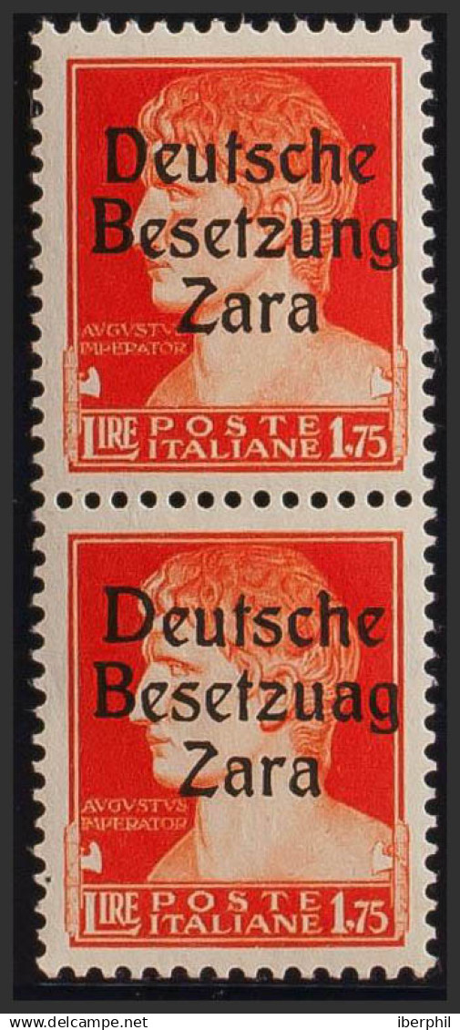 Zara. MNH **Yv 11(2). 1943. 1'75 Liras Naranja, Pareja. Un Sello Presenta La Variedad BESETZUAG. MAGNIFICA Y RARA. (Sass - Otros & Sin Clasificación