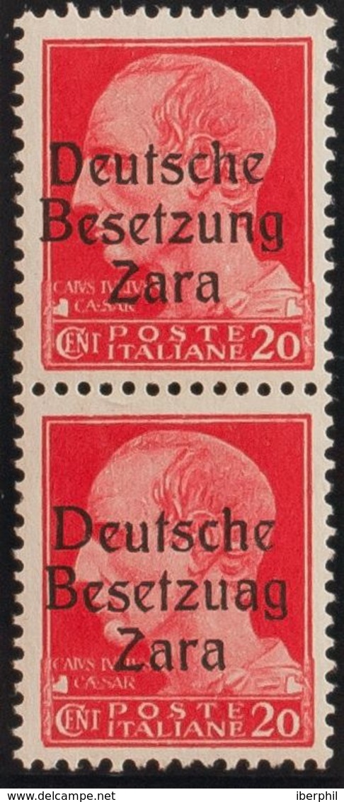 Zara. MNH **Yv 4(2). 1943. 20 Cts Rosa Rojo, Pareja. Un Sello Presenta La Variedad BESETZUAG. MAGNIFICA Y RARA. (Sassone - Otros & Sin Clasificación