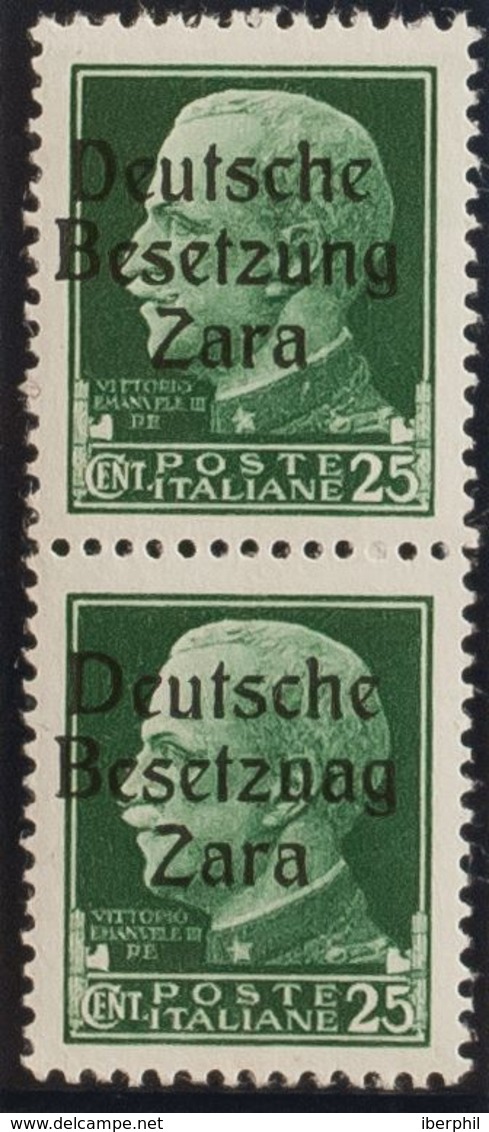 Zara. MNH **5(2). 1943. 25 Cts Verde, Pareja. Un Sello Presenta La Variedad BESETZUAG. MAGNIFICA Y RARA. (Sassone 5, 5a) - Otros & Sin Clasificación