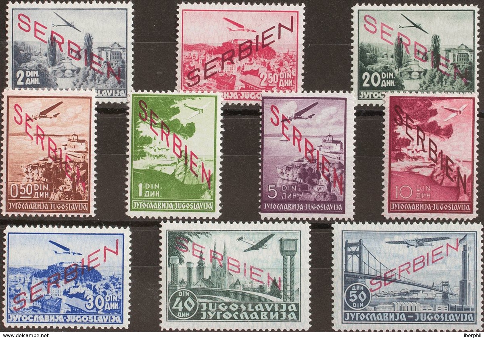 Serbia, Ocupación Alemana Aéreo. MNH **Yv 1/10. 1941. Serie Completa. MAGNIFICA. (Mi16/25 300 Euros) - Otros & Sin Clasificación