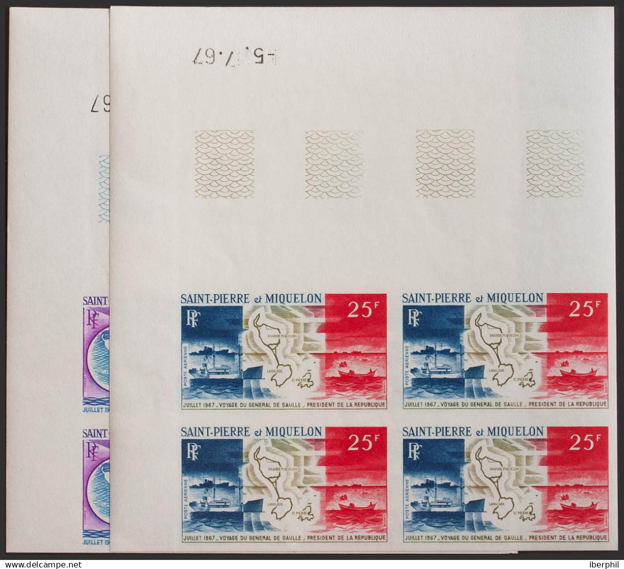 San Pedro Y Miquelón, Aéreo. MNH **Yv 38/39(4). 1967. Serie Completa, Bloque De Cuatro, Esquina De Pliego. SIN DENTAR. M - Otros & Sin Clasificación