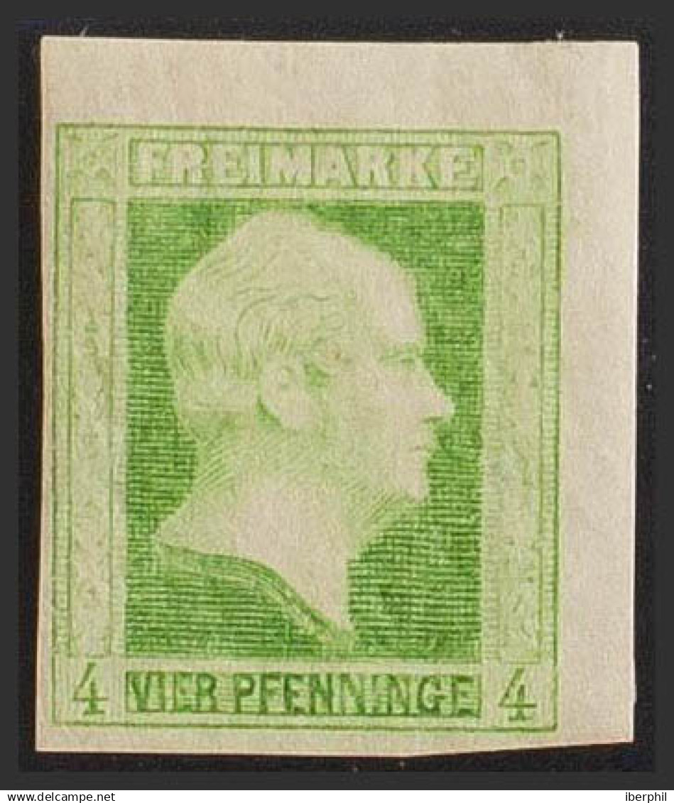 Prusia. MH *Yv 9. 1858. 4 P Verde, Esquina De Pliego. PIEZA DE LUJO. (Mi9a 90 Euros) - Mint