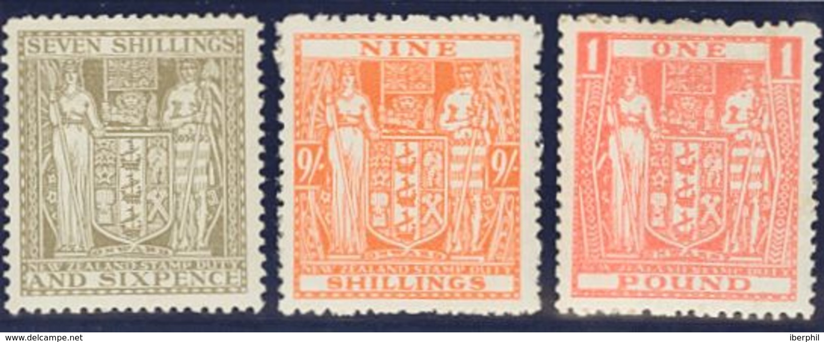 Nueva Zelanda, Fiscal. MH *Yv 34, 36, 40. 1931. 7/6 Sh Gris, 9 Sh Naranja Y 1 Libra Rosa. MAGNIFICOS. Yvert 2008: 250 Eu - Otros & Sin Clasificación