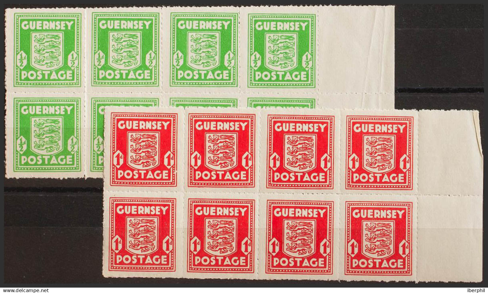 Guernsey, Ocupación Alemana. MNH/MH **/*Yv 1(8), 2(8). 1941. ½ P Verde Amarillo Y 1 P Naranja Rojo, Bloques De Ocho. MAG - Otros & Sin Clasificación