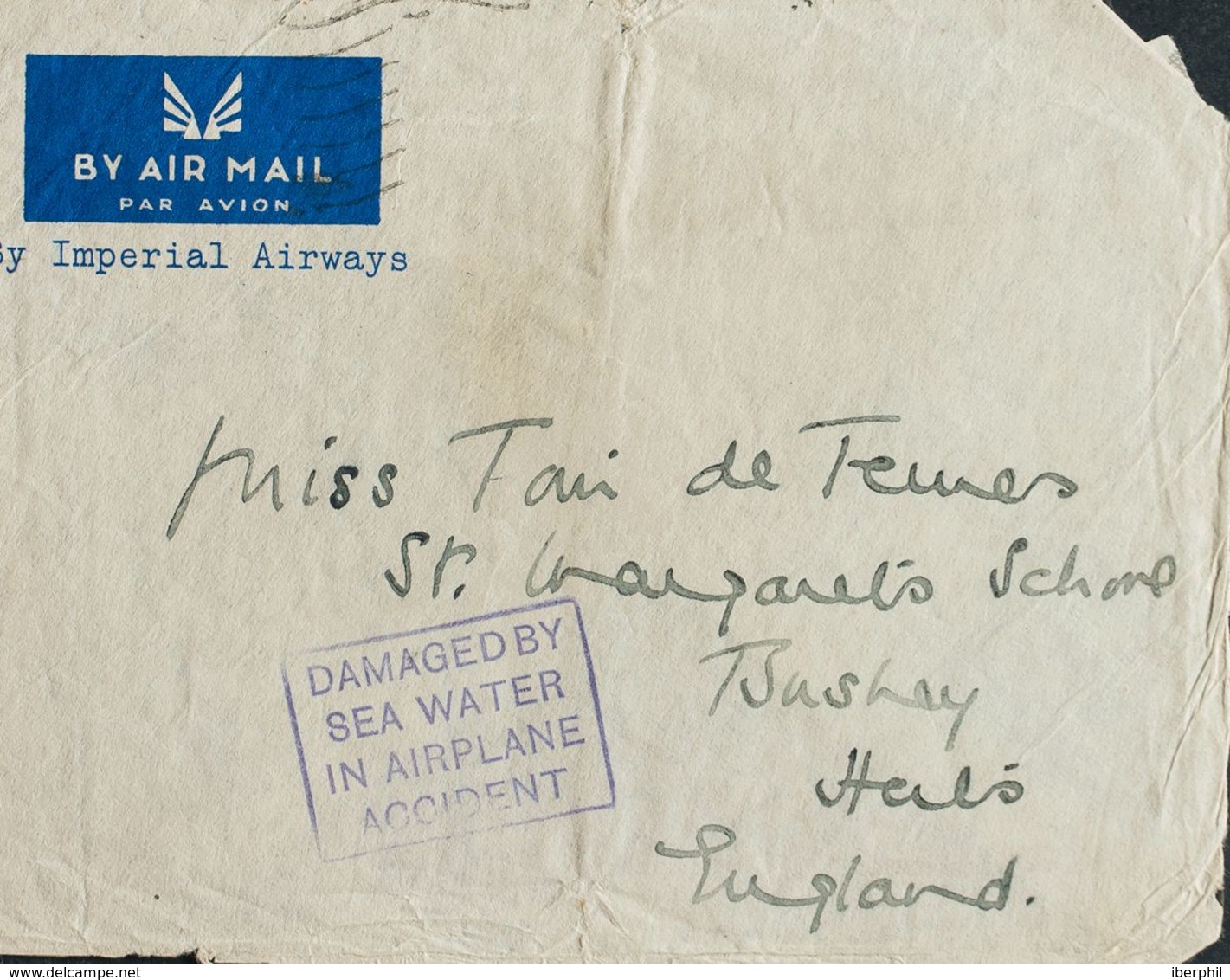 Correo Aéreo Accidentado. Sobre . (1936ca). Dirigida A BUSHEY. En Nuestra Opinión Se Trata Del Vuelo De Imperial Airways - Aviones