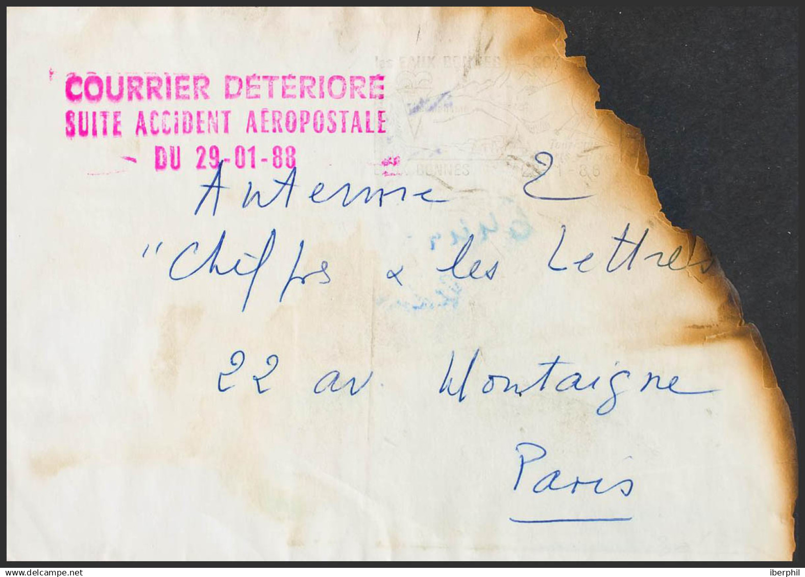 Correo Aéreo Accidentado. Sobre Yv . 1988. Correo Aéreo De EAUX BONNES A PARIS. Avión De La Compañía Aeropostale Que Cub - Aviones