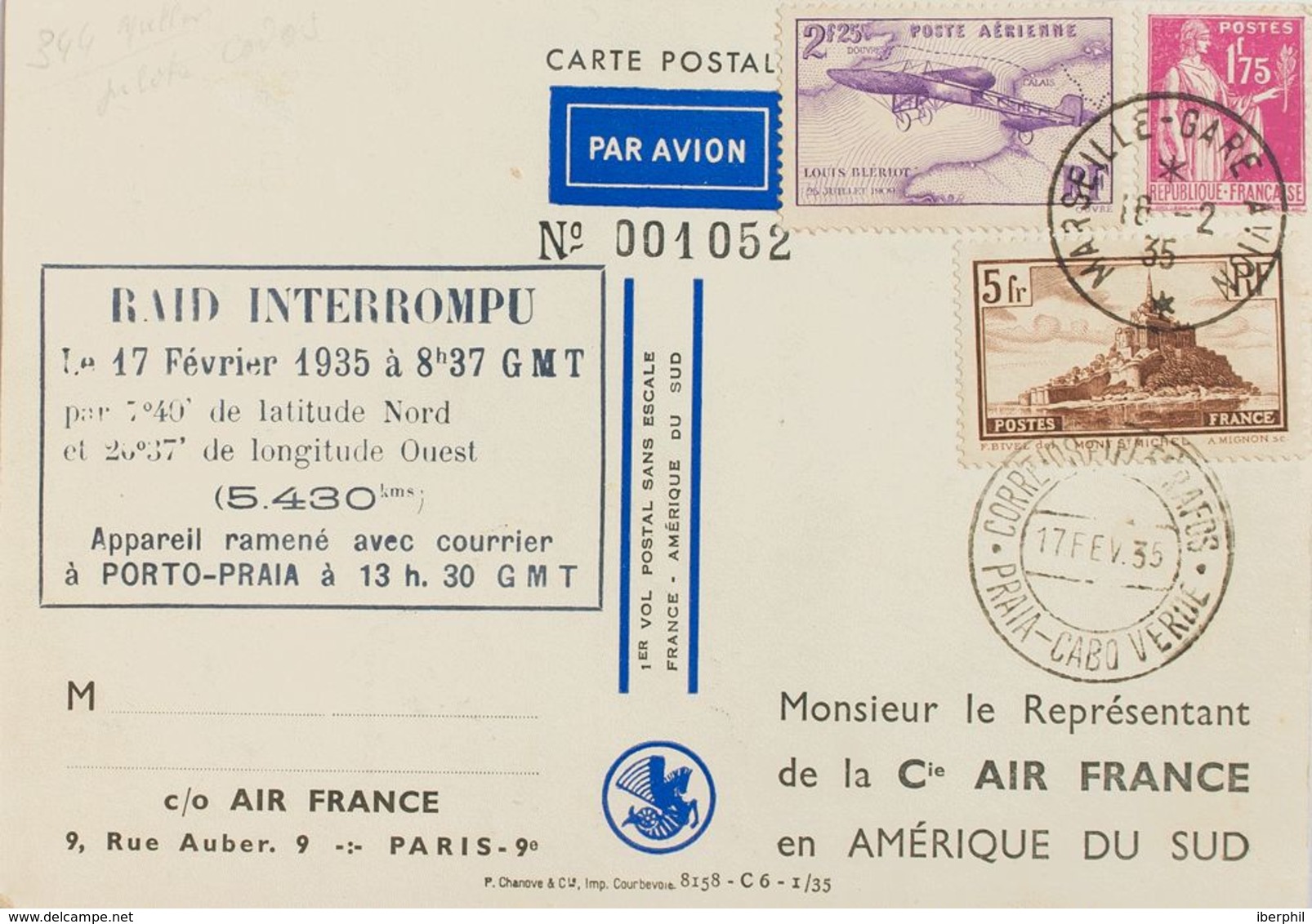 Correo Aéreo Accidentado. Sobre Yv 260, 289, Aéreo 7. 1935. 5 Fr Castaño, 1'75 Fr Rosa Y 2'25 Fr Lila. Tarjeta Postal De - Aviones