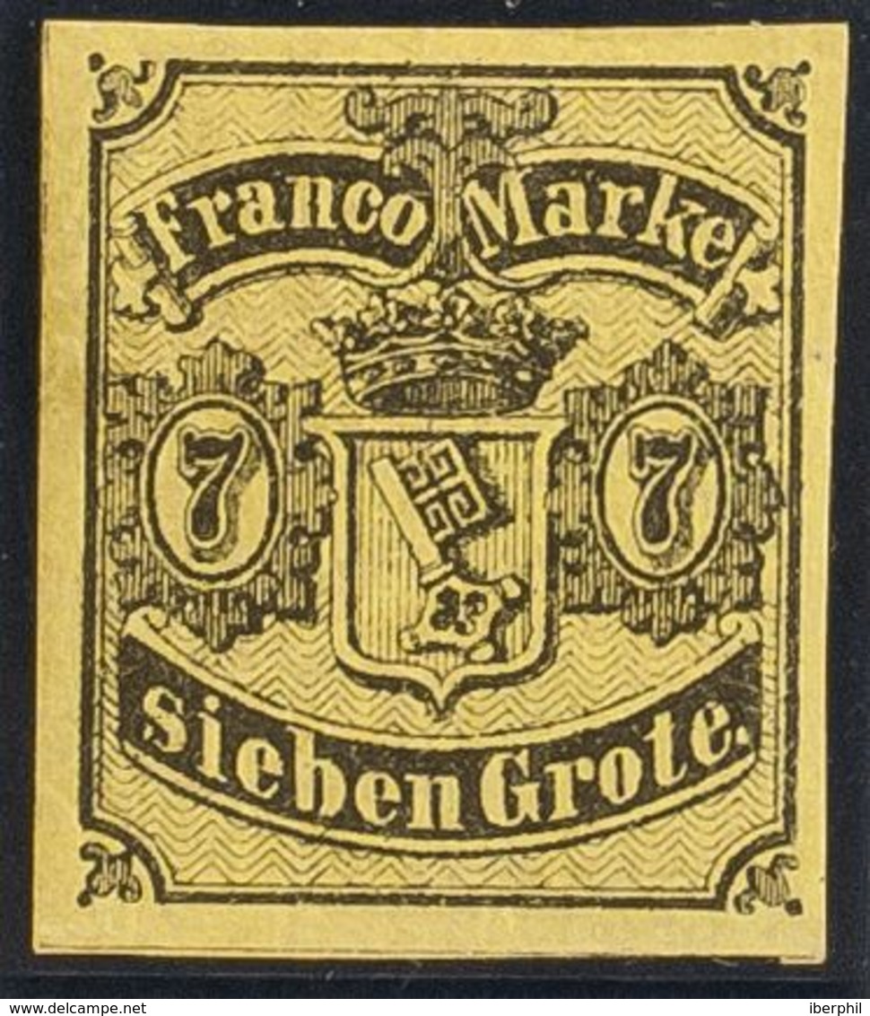 Bremen. MH *Yv 3. 1855. 7 G Negro Sobre Amarillo. MAGNIFICO. (Mi3a 300 Euros) - Otros & Sin Clasificación