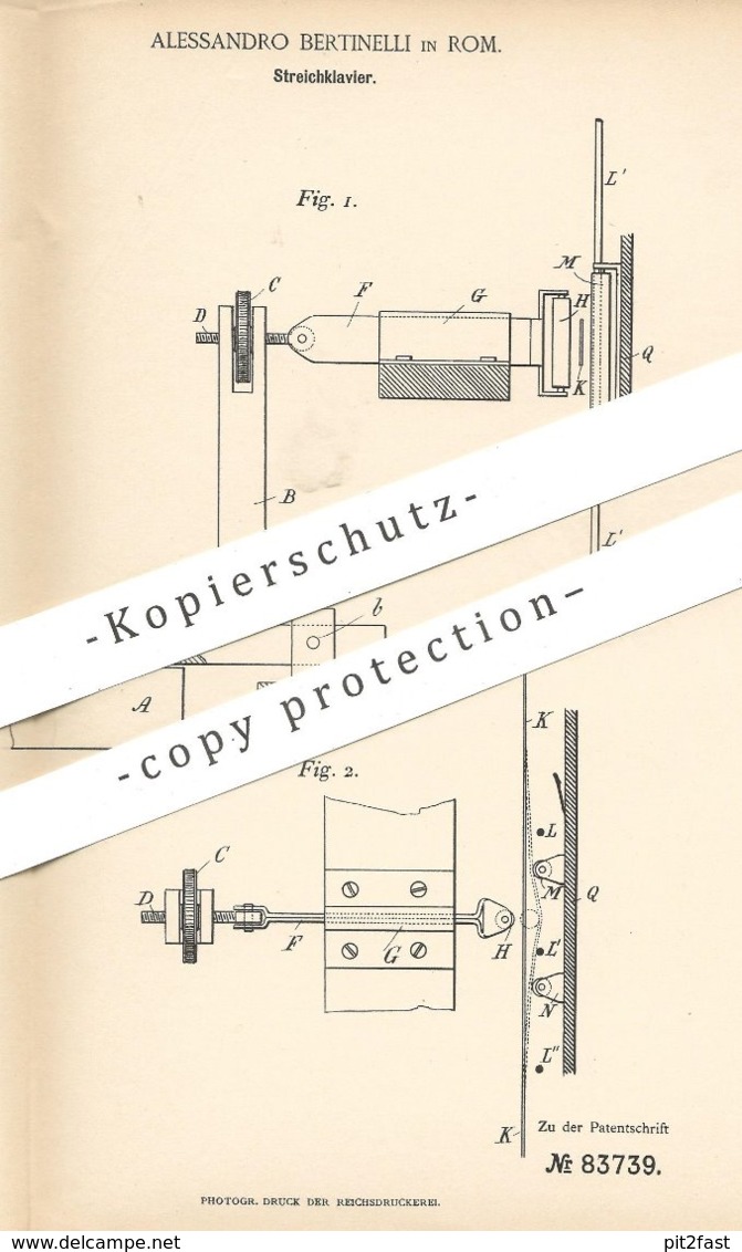 Original Patent - Alessandro Bertinelli , Rom , Italien , 1894 ,  Streichklavier | Klavier , Piano , Orgel , Musik !! - Historical Documents