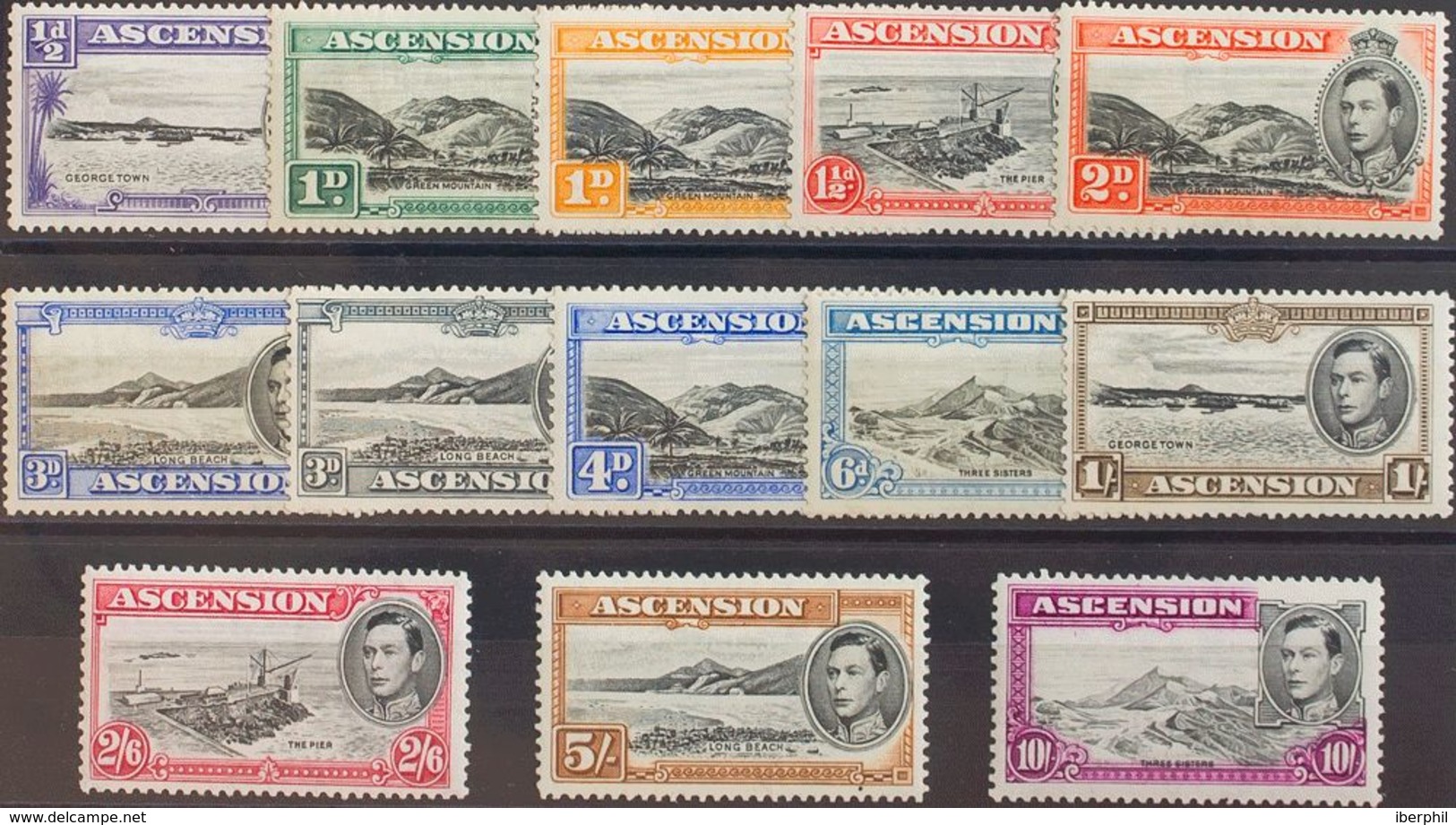 Ascensión. MNH/MH **/*Yv 38/50B. 1938. Serie Completa, Trece Valores (el 3 P Ultramar Con Fijasellos). DENTADO 13 ½. MAG - Ascensión