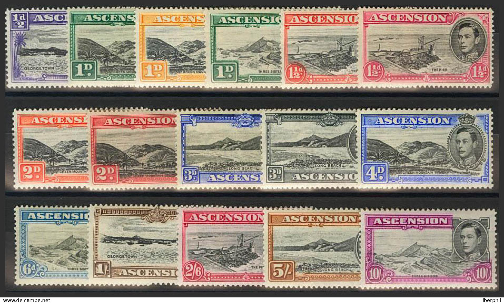 Ascensión. MNH/MH **/*Yv 38/50A, 55/57. 1938. Dos Series Completas (algún Valor Sin Fijasellos). MAGNIFICAS. (SG38b/47a - Ascensión