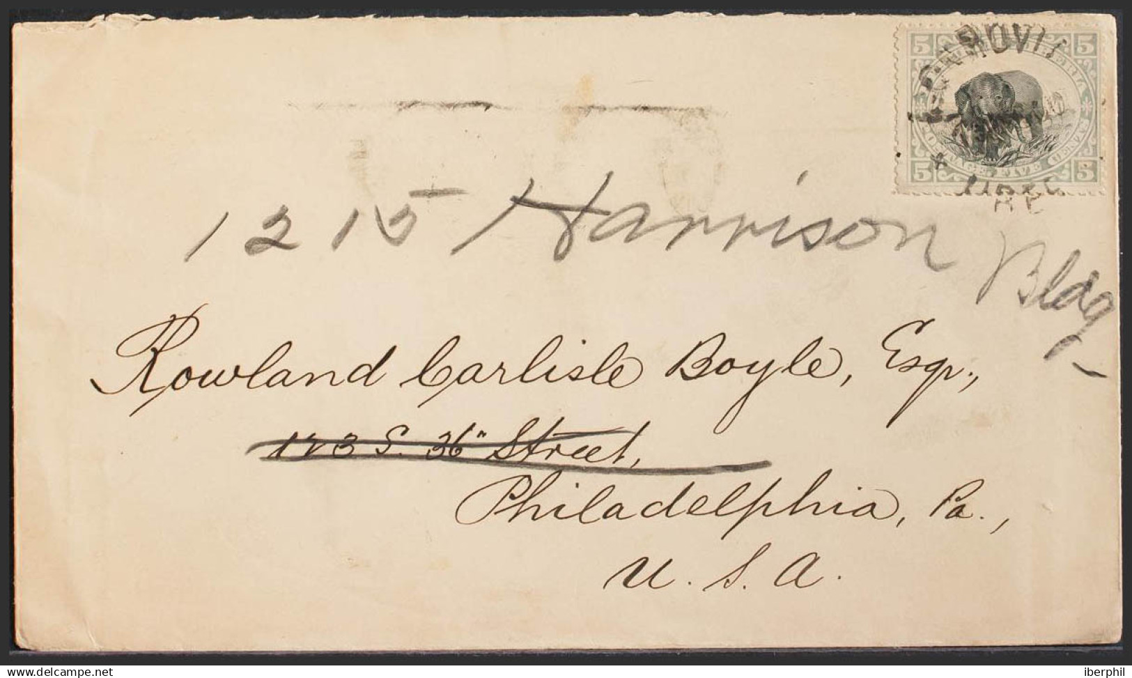 Liberia. Sobre Yv 53. 1901. 5 Ctvos Gris Azulado Y Negro. MONROVIA A PHILADELPHIA (U.S.A.). Matasello MONROVIA / LIBERIA - Liberia