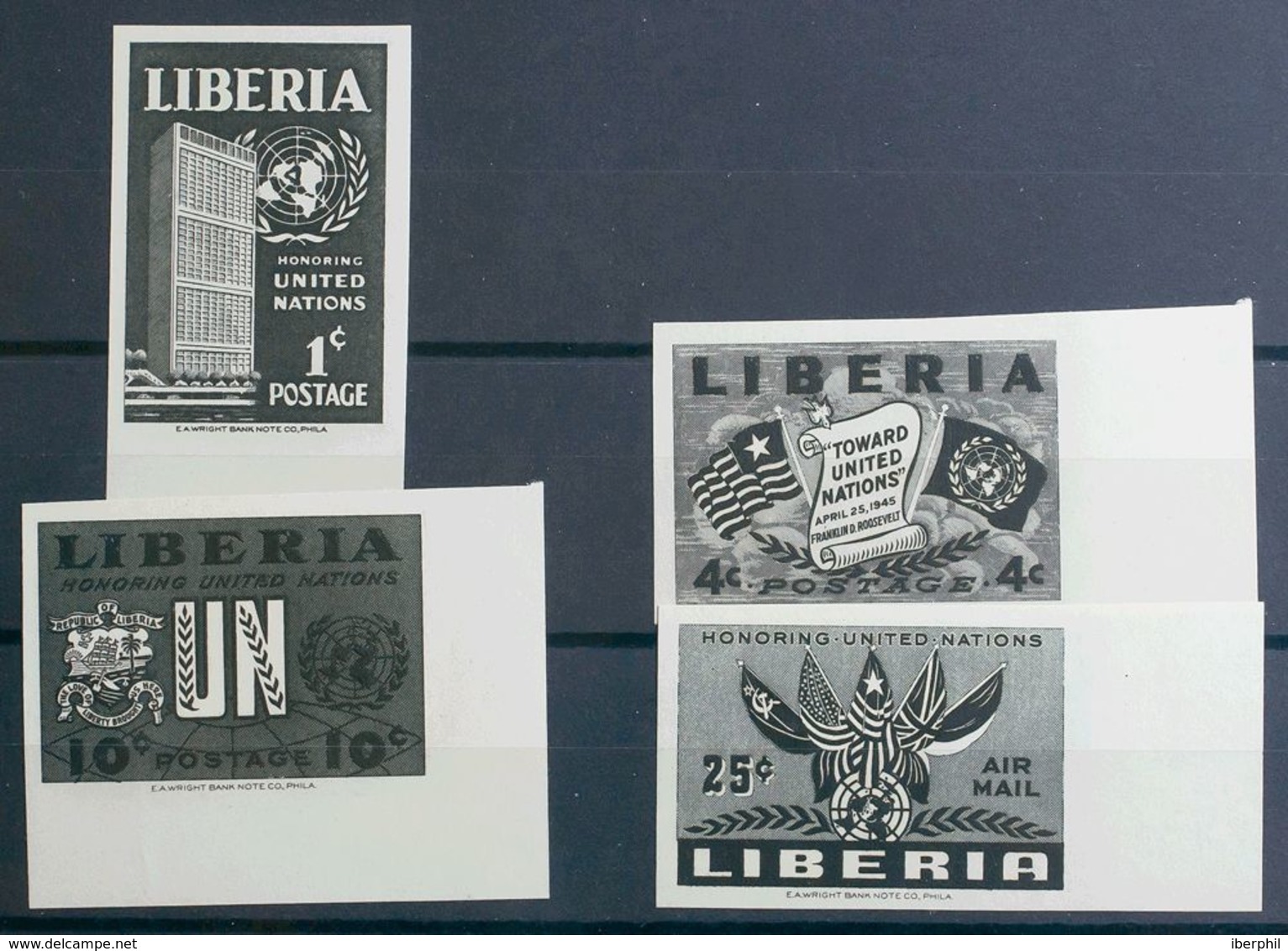 Liberia. MNH **Yv 315/17s, A66s. 1953. Serie Completa. ENSAYOS DE COLOR SIN DENTAR, En Negro. MAGNIFICA. - Liberia