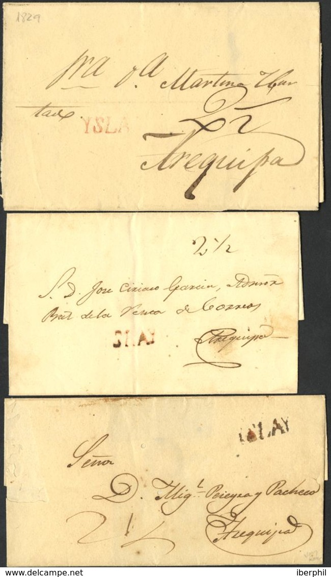 Perú. Sobre . 1828. Conjunto De Tres Cartas De ISLAY A AREQUIPA, Con La Marca ISLAY En Diversos Colores. - Perú