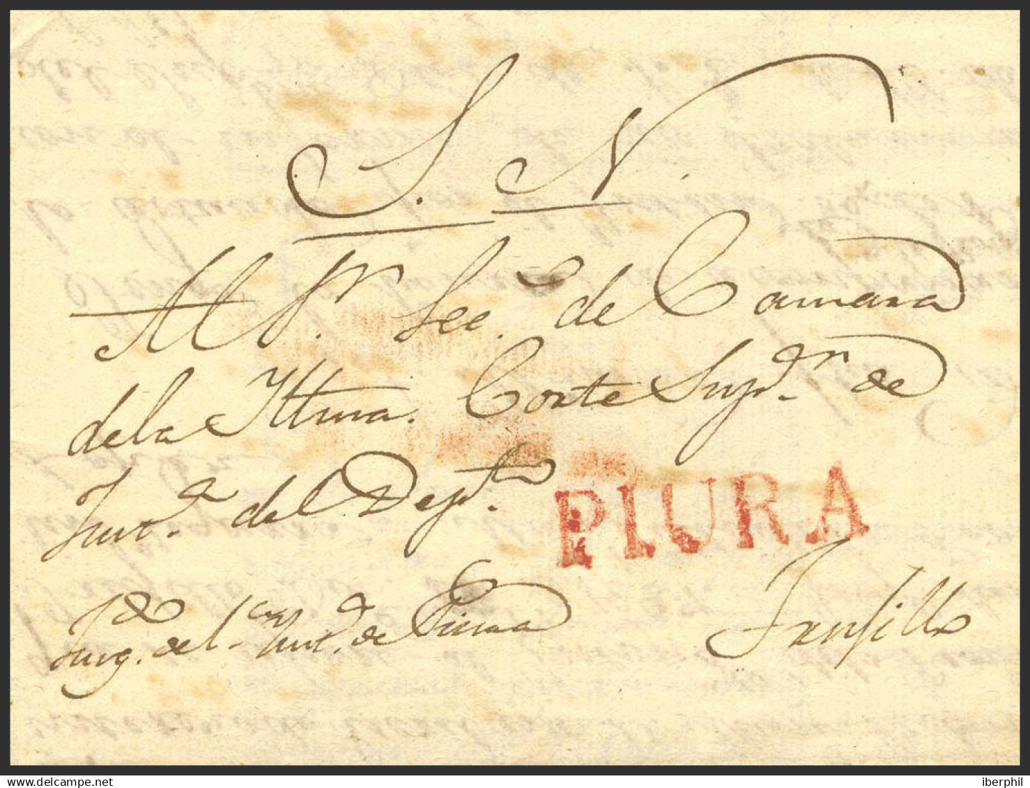 Perú. Sobre . 1827. PIURA A TRUJILLO. Marca PIURA, En Rojo (Colareta 3). MAGNIFICA. - Perú