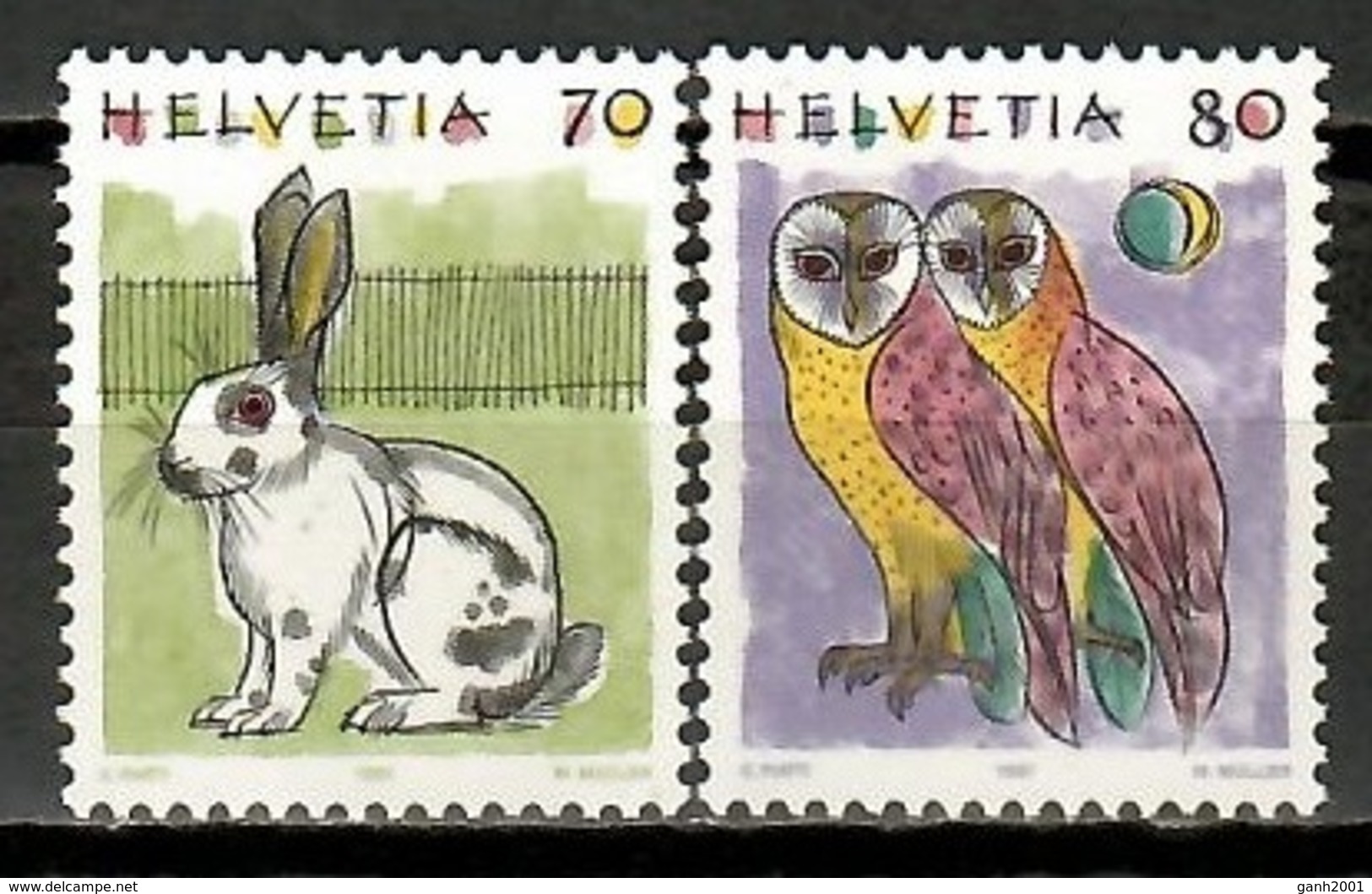 Switzerland 1991 Suiza / Birds Owls Mammals Rabbit MNH Aves Mamíferos Vögel Säugetiere / Ka04  38-22 - Otros & Sin Clasificación