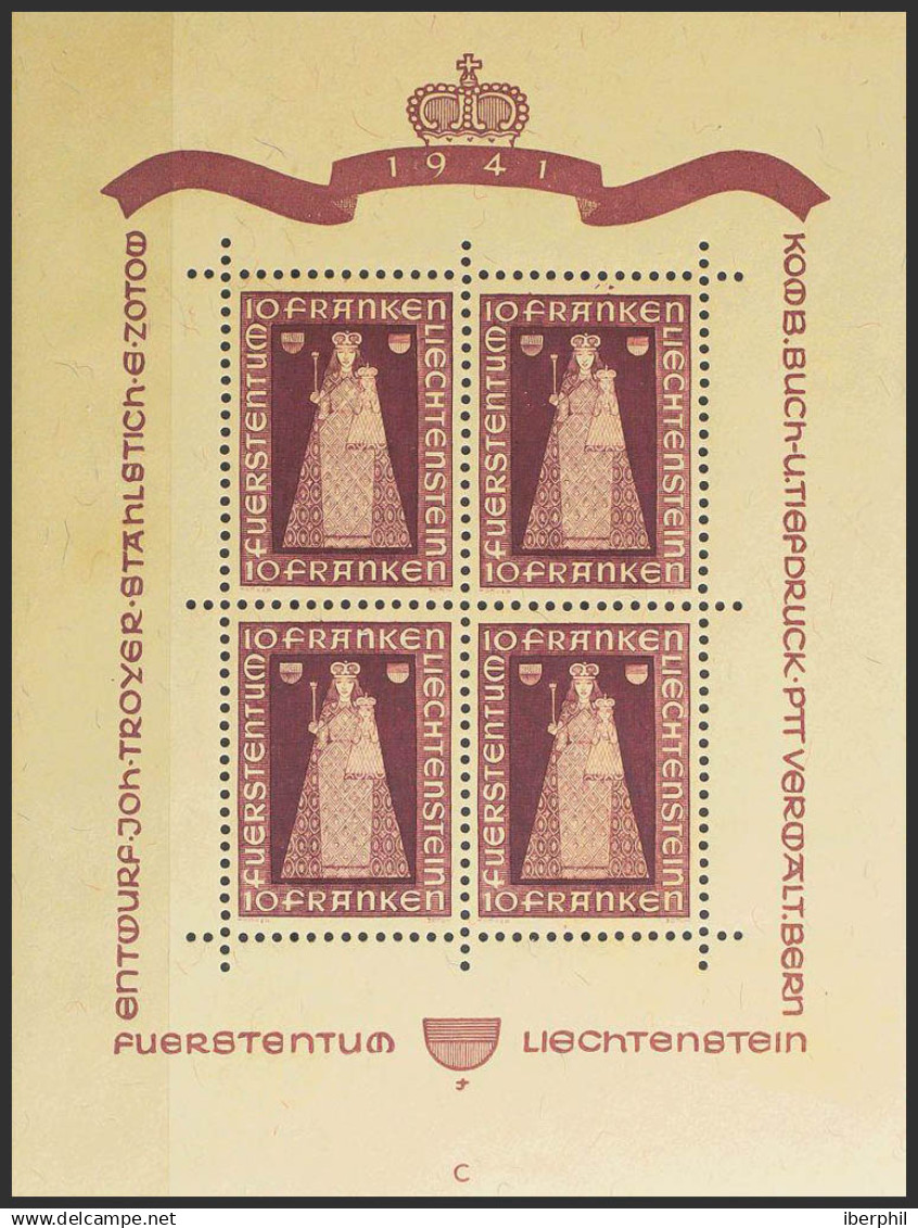 Liechtenstein, Hoja Bloque. MNH **Yv 5. 1941. Hoja Bloque. MAGNIFICA. Yvert 2012: 450 Euros. - Sonstige & Ohne Zuordnung