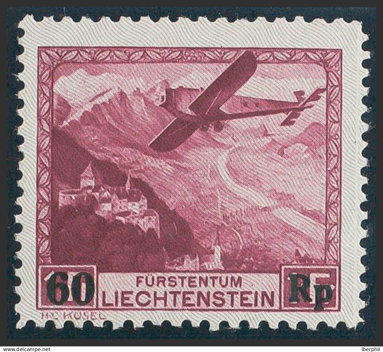 Liechtenstein, Aéreo. MNH **Yv 14. 1935. 60 Rp Sobre 1 Fr Carmín. MAGNIFICO. Yvert 2012: 150 Euros. - Otros & Sin Clasificación