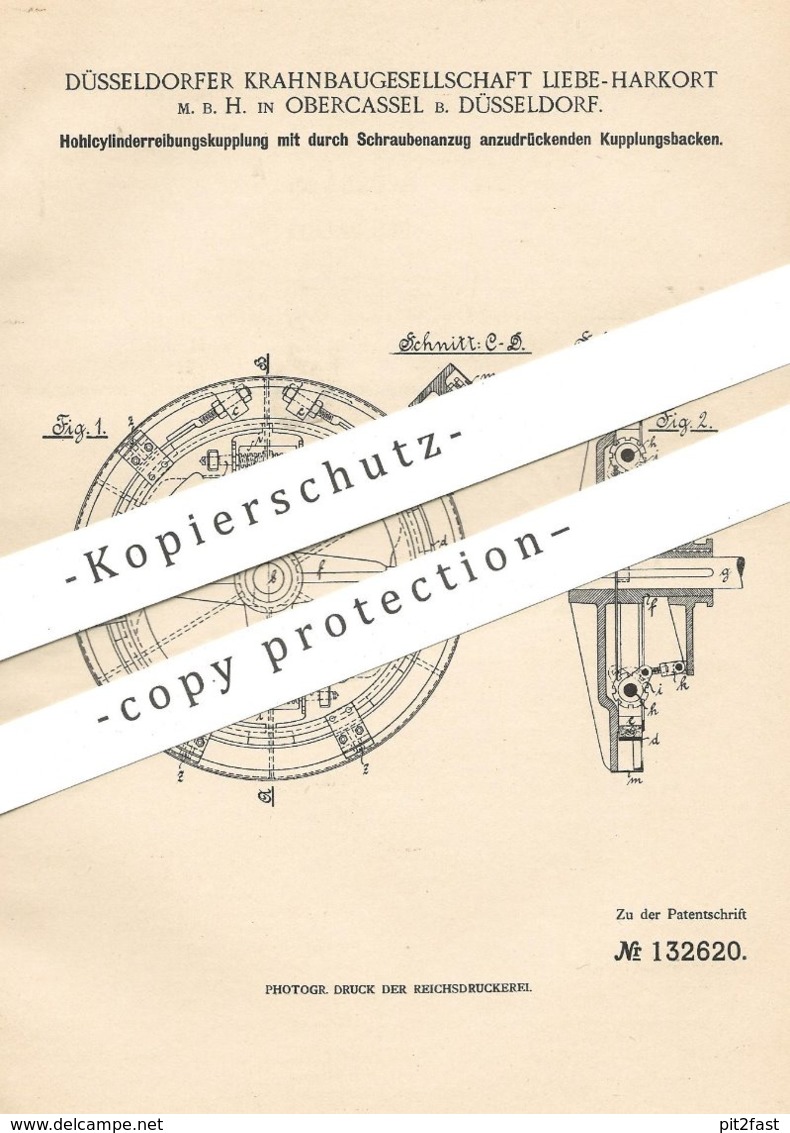 Original Patent - Düsseldorfer Krahnbaugesellschaft Liebe Harkort MbH , Oberkassel , Düsseldorf | Kupplung | Eisenbahn - Historische Dokumente