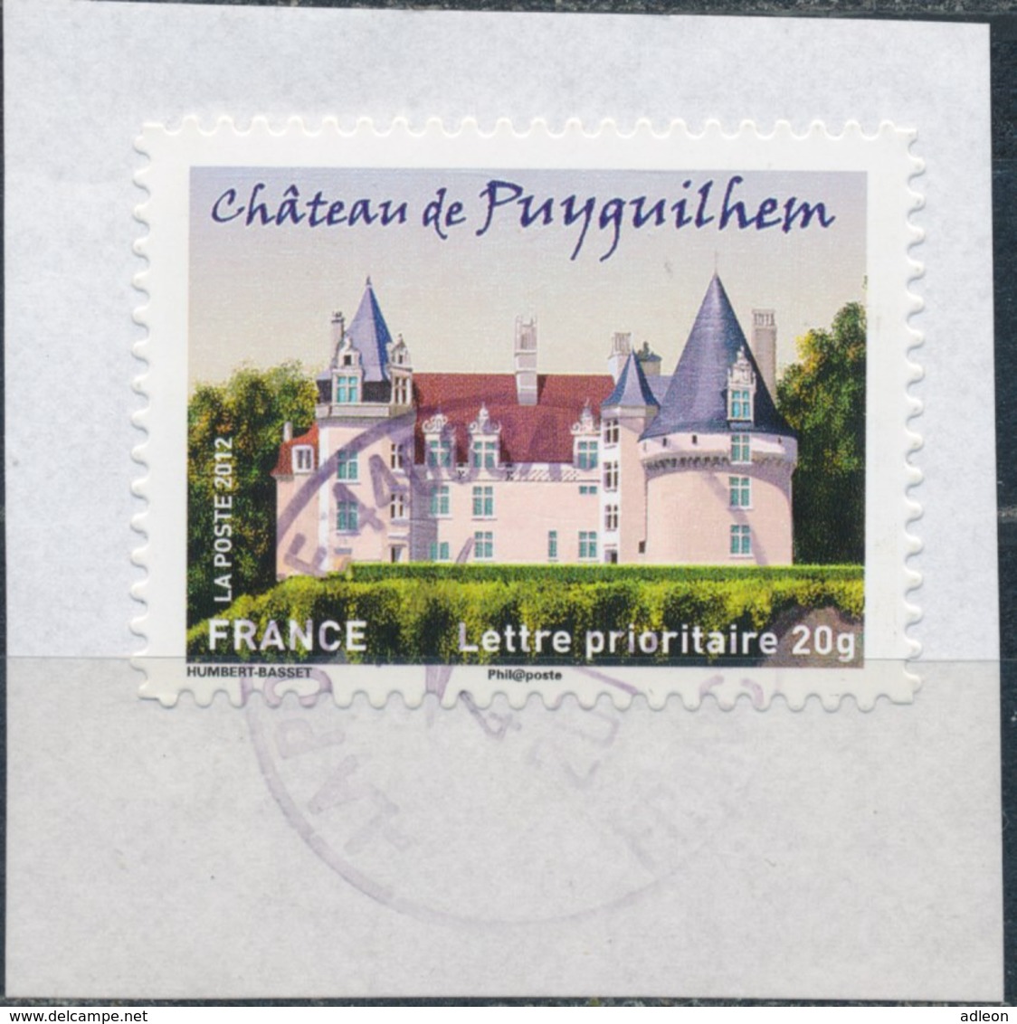 France - Châteaux Et Demeures II (Puyguilhem) YT A728 Obl. Cachet Rond Manuel Sur Fragment - Altri & Non Classificati