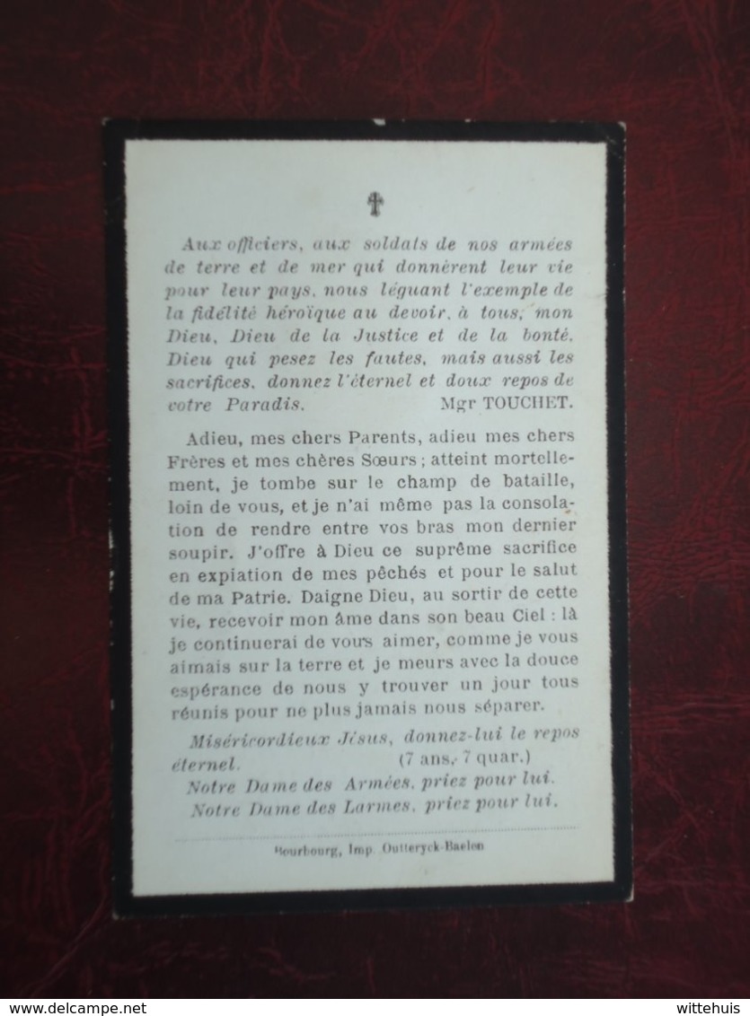 Oorlog 1914-1918 Jules Decat Né à Wormhout 1883 Glorieusement Tombé Pour La France 1914  (2scans) - Religione & Esoterismo