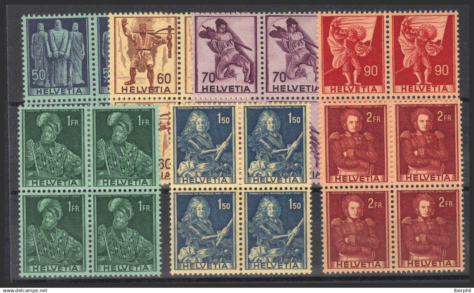 Suiza. MNH **Yv 358/66(4). 1941. Serie Completa, Excepto 80 Cts Y 1'20 Fr, Bloque De Cuatro. MAGNIFICA. Yvert 2013: 226 - Otros & Sin Clasificación